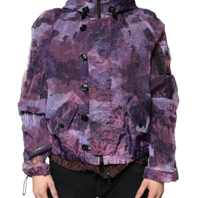 Dolce & Gabbana Purple Camouflage Hooded Men Blouson Jacket