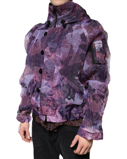 Dolce & Gabbana Purple Camouflage Hooded Men Blouson Jacket
