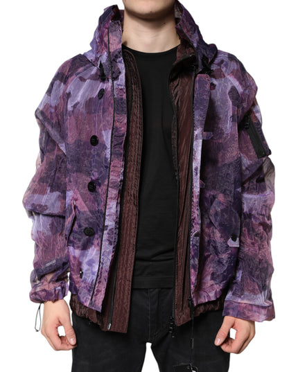 Dolce & Gabbana Purple Camouflage Hooded Men Blouson Jacket