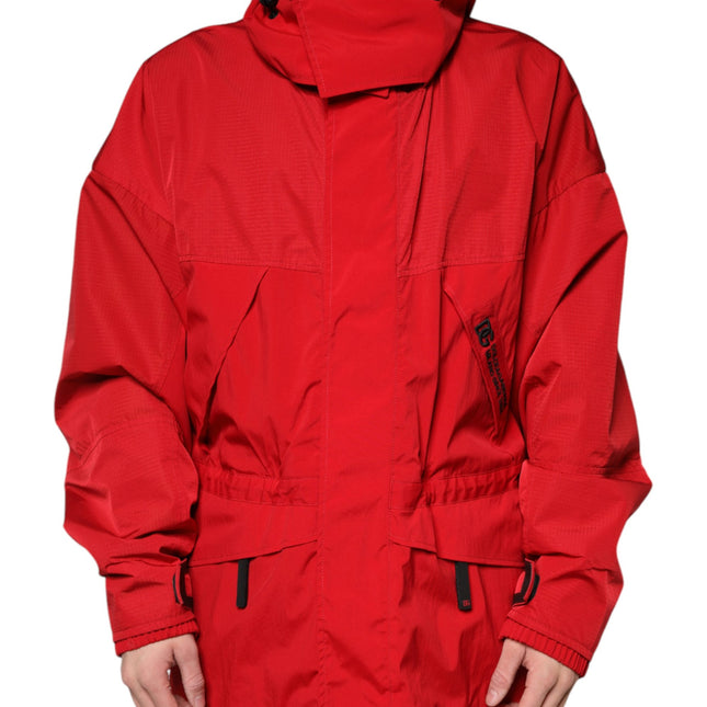 Dolce & Gabbana Red Nylon Hooded Men Full Zip Parka Jacket