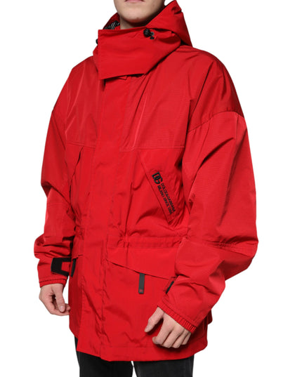 Dolce & Gabbana Red Nylon Hooded Men Full Zip Parka Jacket