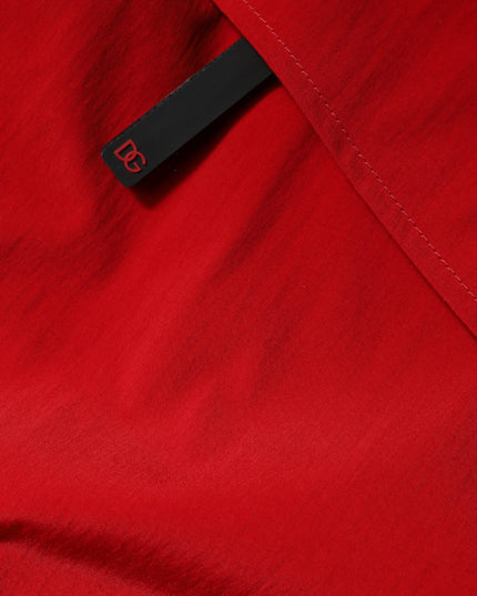 Dolce & Gabbana Red Nylon Hooded Men Full Zip Parka Jacket