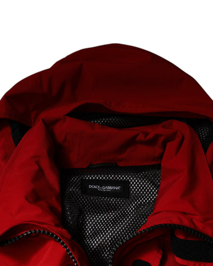 Dolce & Gabbana Red Nylon Hooded Men Full Zip Parka Jacket