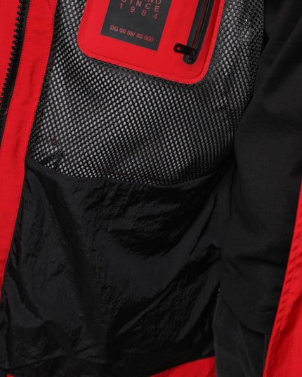 Dolce & Gabbana Red Nylon Hooded Men Full Zip Parka Jacket