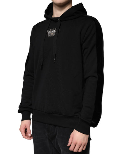 Dolce & Gabbana Black Crown Cotton Hooded Sweatshirt Sweater