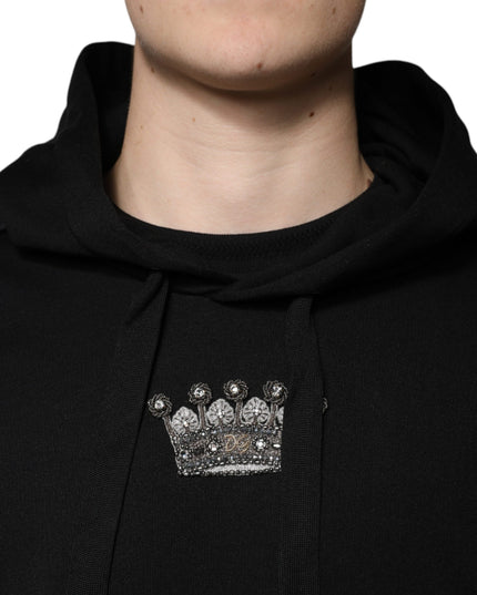 Dolce & Gabbana Black Crown Cotton Hooded Sweatshirt Sweater