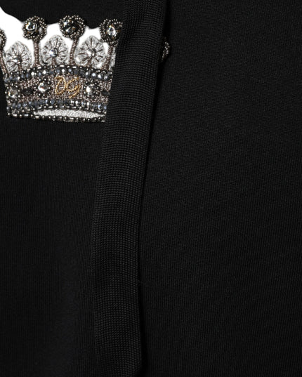 Dolce & Gabbana Black Crown Cotton Hooded Sweatshirt Sweater