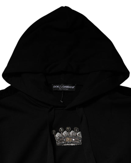 Dolce & Gabbana Black Crown Cotton Hooded Sweatshirt Sweater