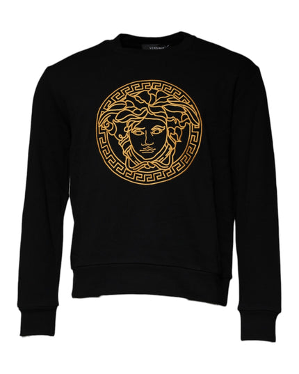 Versace Black Medusa Embroidery Crew Neck Pullover Sweater