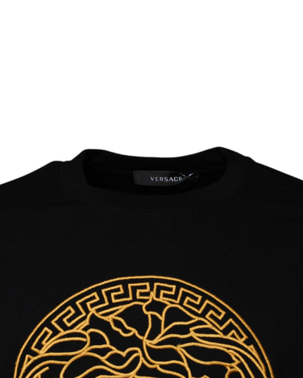 Versace Black Medusa Embroidery Crew Neck Pullover Sweater