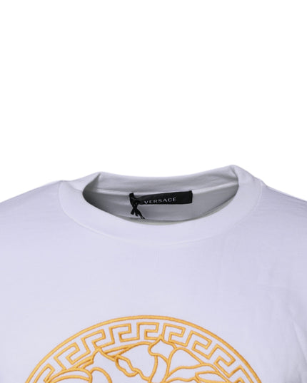 Versace White Medusa Embroidery Crew Neck Pullover Sweater