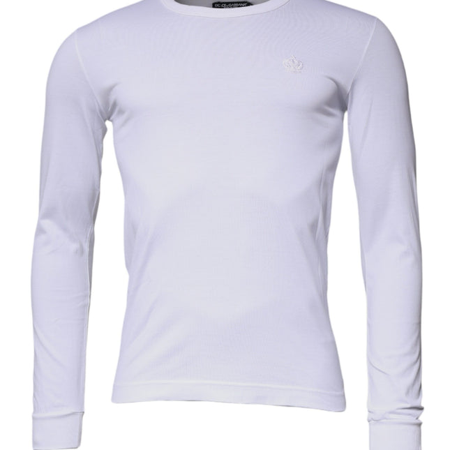 Dolce & Gabbana White Crown Crew Neck Cotton Pullover Sweater