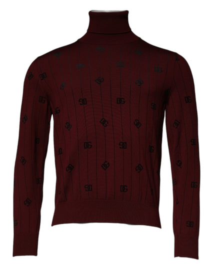 Dolce & Gabbana Maroon Monogram Turtleneck Pullover Sweater