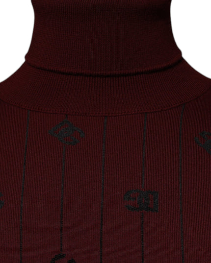 Dolce & Gabbana Maroon Monogram Turtleneck Pullover Sweater