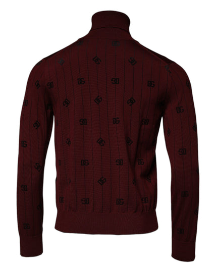 Dolce & Gabbana Maroon Monogram Turtleneck Pullover Sweater