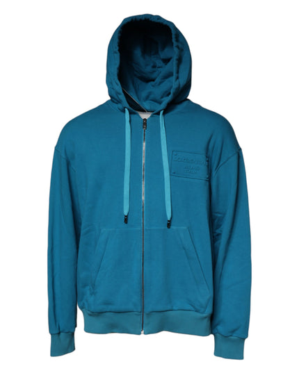 Dolce & Gabbana Blue Logo Cotton Hooded Sweatshirt Sweater