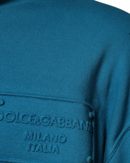 Dolce & Gabbana Blue Logo Cotton Hooded Sweatshirt Sweater