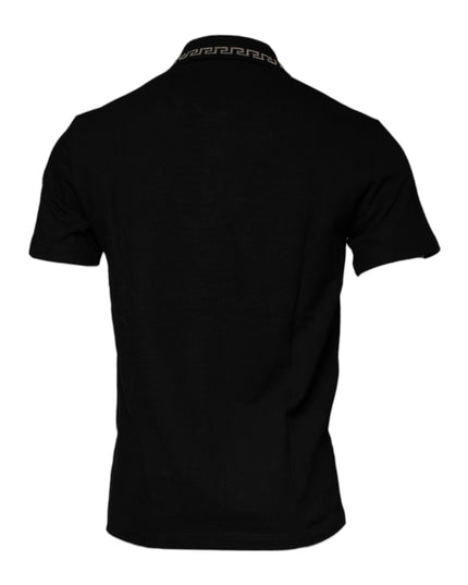 Versace Black Viscose Collared Polo Short Sleeves T-shirt