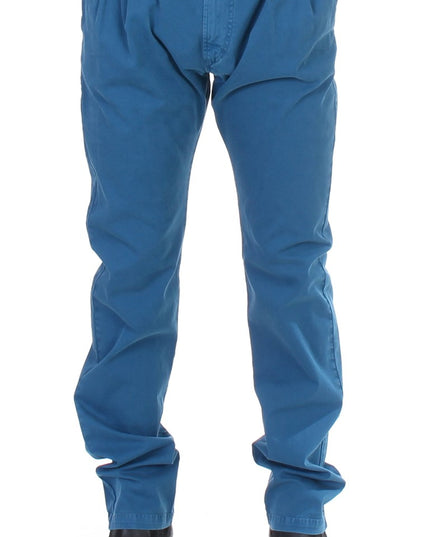 GF Ferre Blue Cotton Straight Fit Chinos