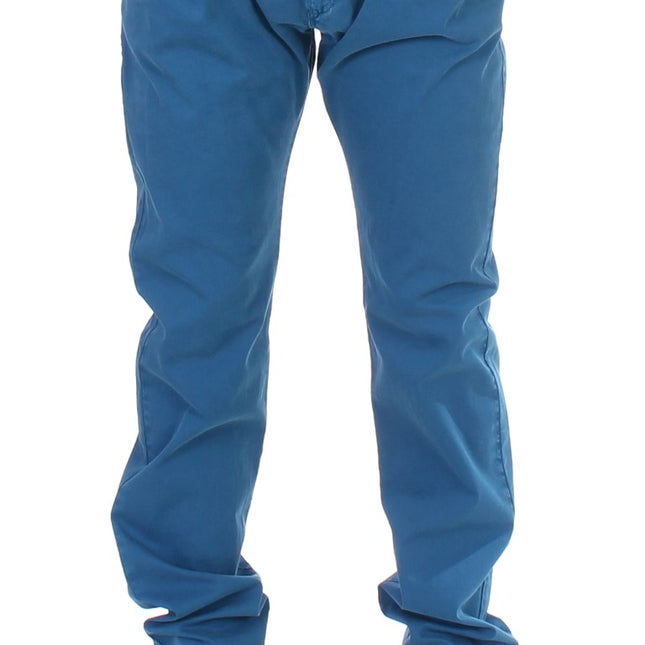 GF Ferre Blue Cotton Straight Fit Chinos