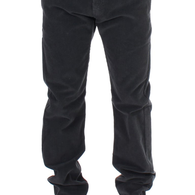 GF Ferre Black Corduroy Cotton Straight Fit Pants