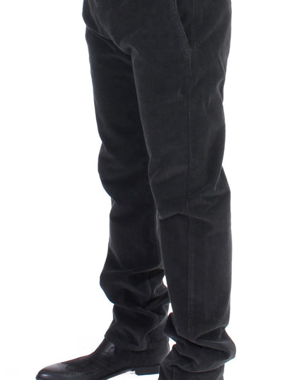 GF Ferre Black Corduroy Cotton Straight Fit Pants