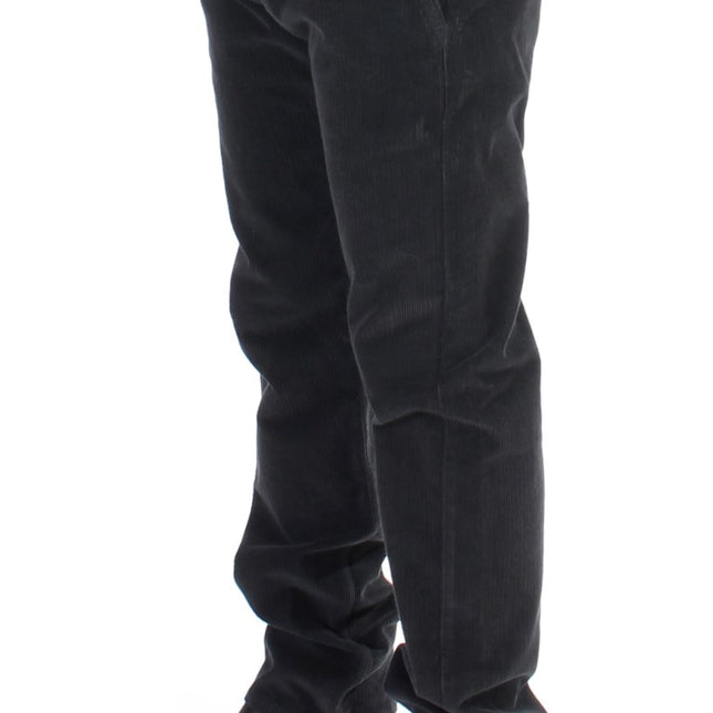 GF Ferre Black Corduroy Cotton Straight Fit Pants