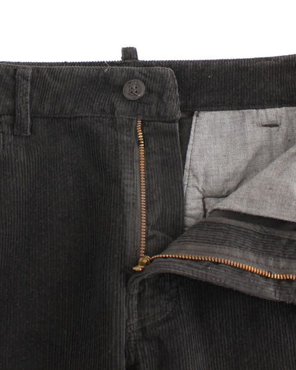 GF Ferre Black Corduroy Cotton Straight Fit Pants