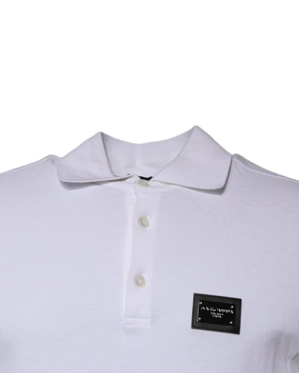 Dolce & Gabbana White Cotton Logo Plaque Collared Polo T-shirt