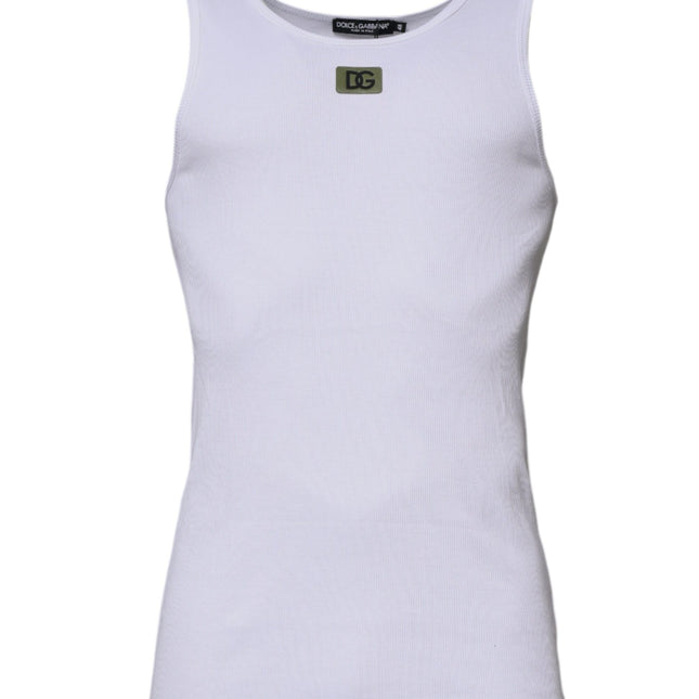 Dolce & Gabbana White Cotton Round Neck Sleeveless T-shirt