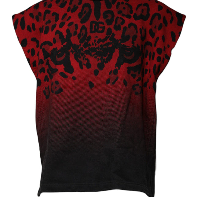 Dolce & Gabbana Red Leopard Print Cotton Sleeveless T-shirt