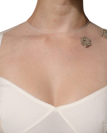 Dolce & Gabbana White Sheer Tulle Bustier Bodycon Midi Dress