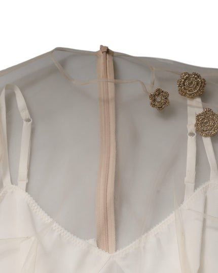 Dolce & Gabbana White Sheer Tulle Bustier Bodycon Midi Dress