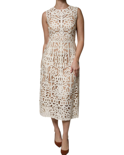 Dolce & Gabbana White Cut Out Leather Sleeveless Midi Dress