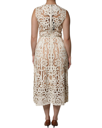 Dolce & Gabbana White Cut Out Leather Sleeveless Midi Dress