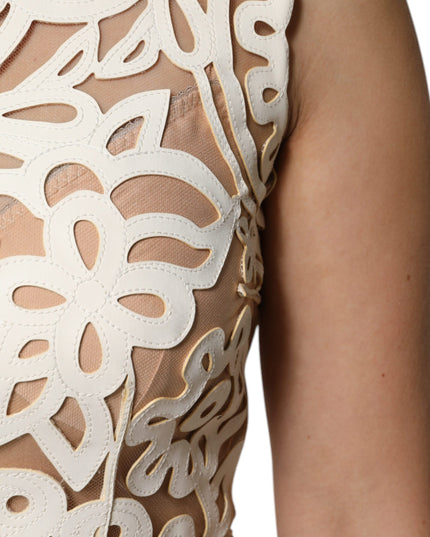 Dolce & Gabbana White Cut Out Leather Sleeveless Midi Dress