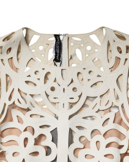 Dolce & Gabbana White Cut Out Leather Sleeveless Midi Dress