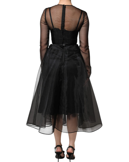 Dolce & Gabbana Black Tulle A-line Midi Cocktail Gown Dress