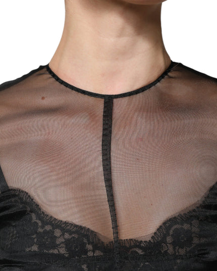 Dolce & Gabbana Black Tulle A-line Midi Cocktail Gown Dress