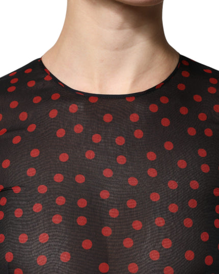 Dolce & Gabbana Black Red Polka Dot Silk Layered Midi Dress