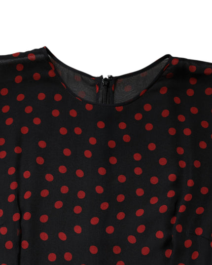 Dolce & Gabbana Black Red Polka Dot Silk Layered Midi Dress