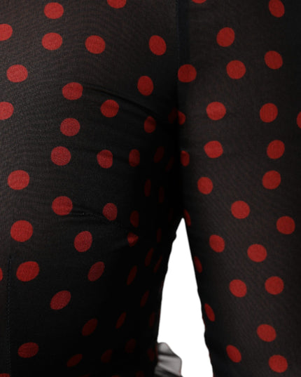 Dolce & Gabbana Black Red Polka Dot Silk Layered Midi Dress
