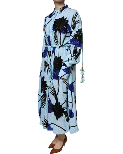 Christian Pellizzari Light Blue Floral Embellished Shirt Maxi Dress