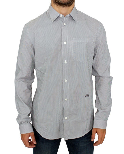 GF Ferre Gray Striped Cotton Casual Shirt