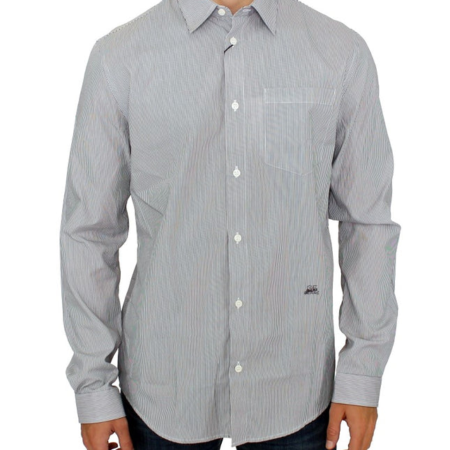 GF Ferre Gray Striped Cotton Casual Shirt