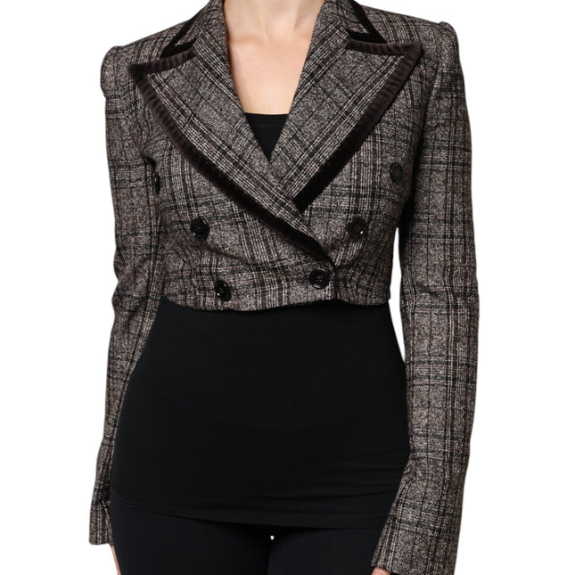 Dolce & Gabbana Brown Plaid Long Sleeve Cropped Coat Jacket