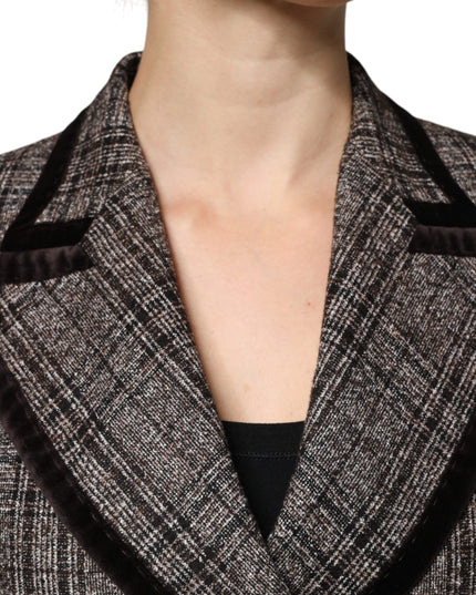 Dolce & Gabbana Brown Plaid Long Sleeve Cropped Coat Jacket