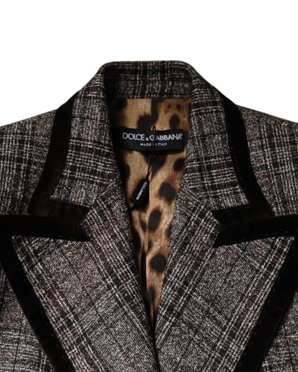 Dolce & Gabbana Brown Plaid Long Sleeve Cropped Coat Jacket
