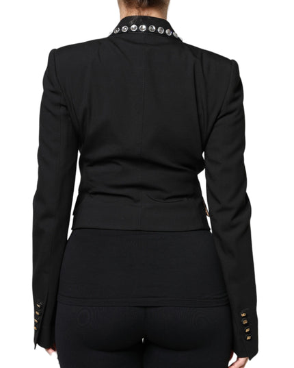 Dolce & Gabbana Black Crystal Double Breasted Blazer Jacket