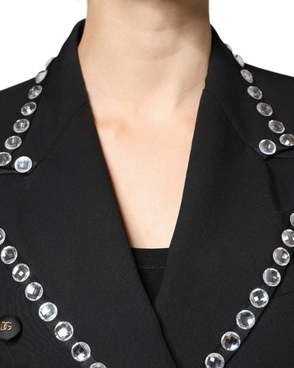 Dolce & Gabbana Black Crystal Double Breasted Blazer Jacket